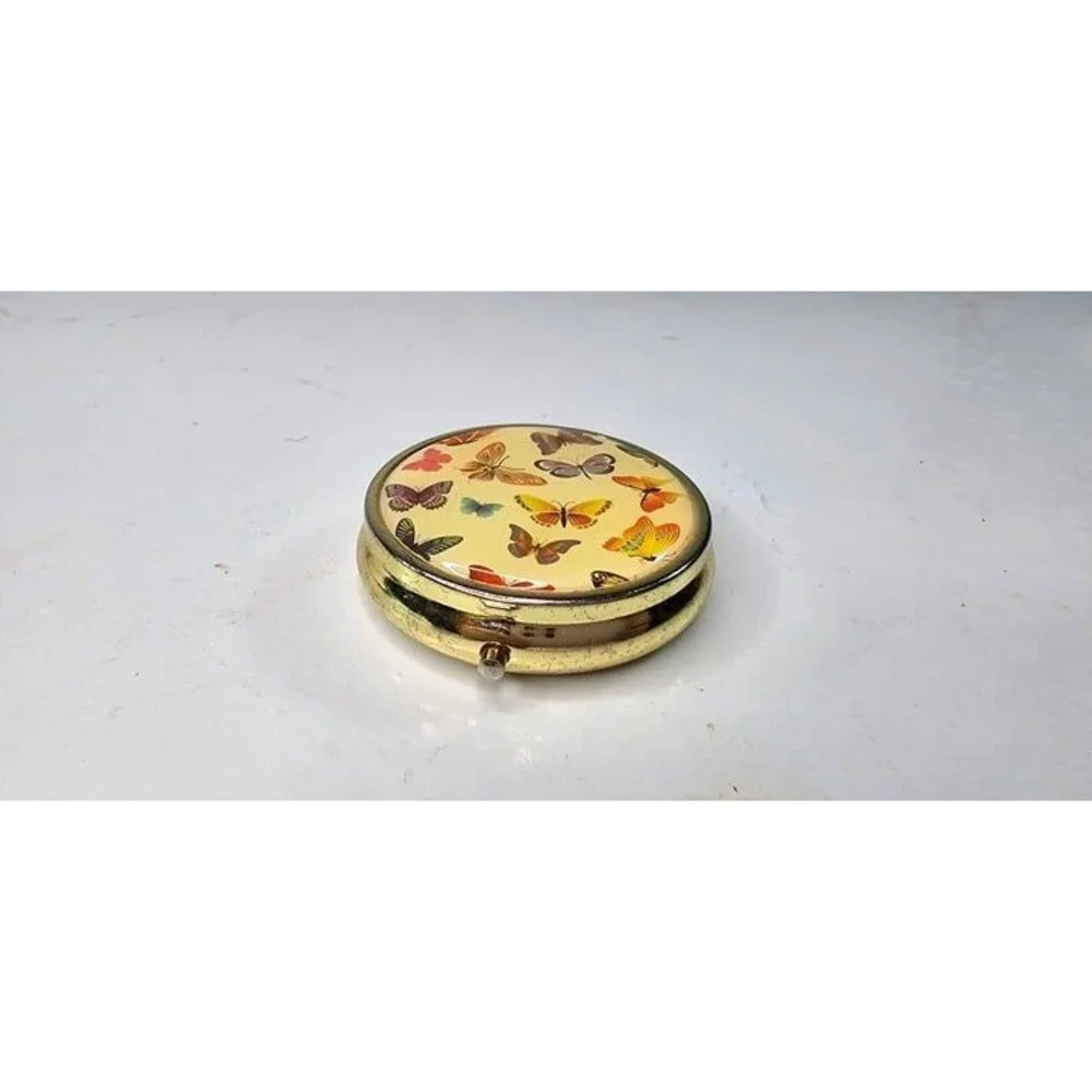 Vintage Gold Tone Butterfly Pill Box Container